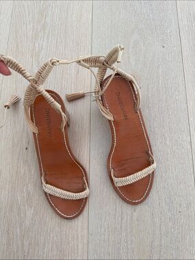 Zimmermann Cream Braided Leather Lace-Up Flat Sandals